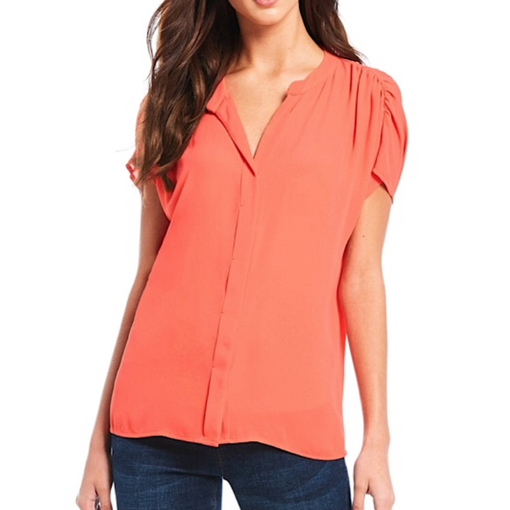Gibson Latimer Shirring Shoulder Blouse Melon S